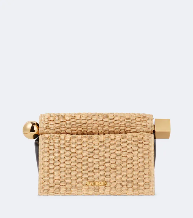 Rond Carré woven raffia-effect clutch