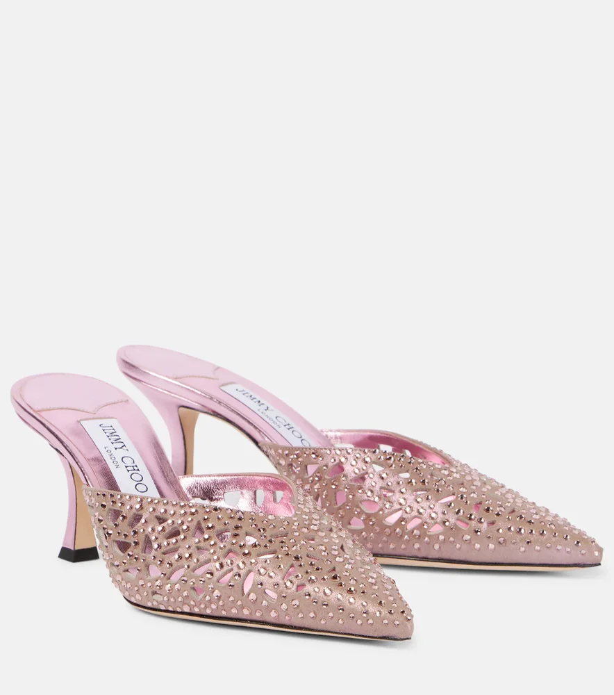 Solar 70 embellished laser-cut suede mules