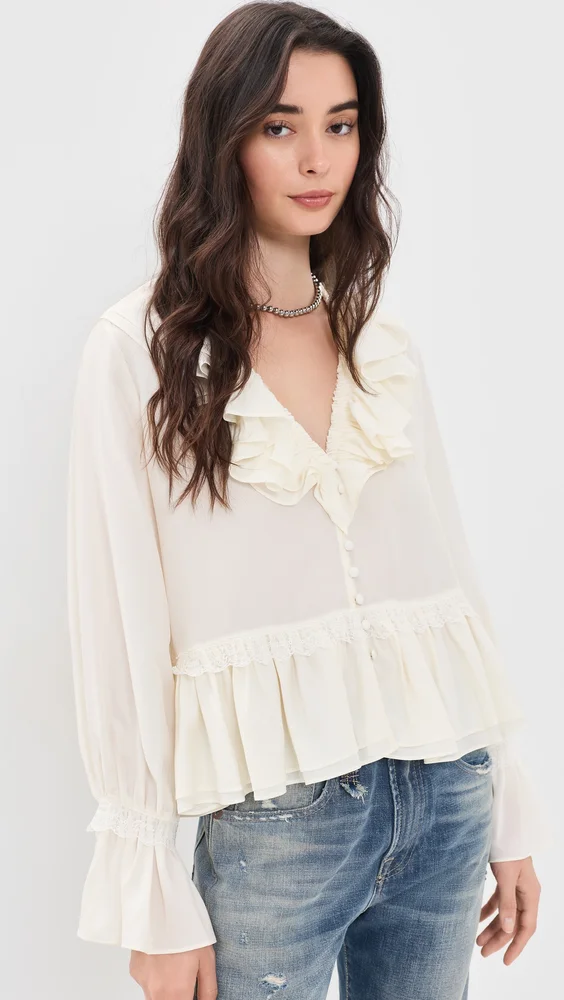 Viscose Silk Blend Frill Blouse