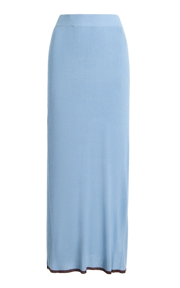 Bound Linen-Blend Knit Midi Skirt