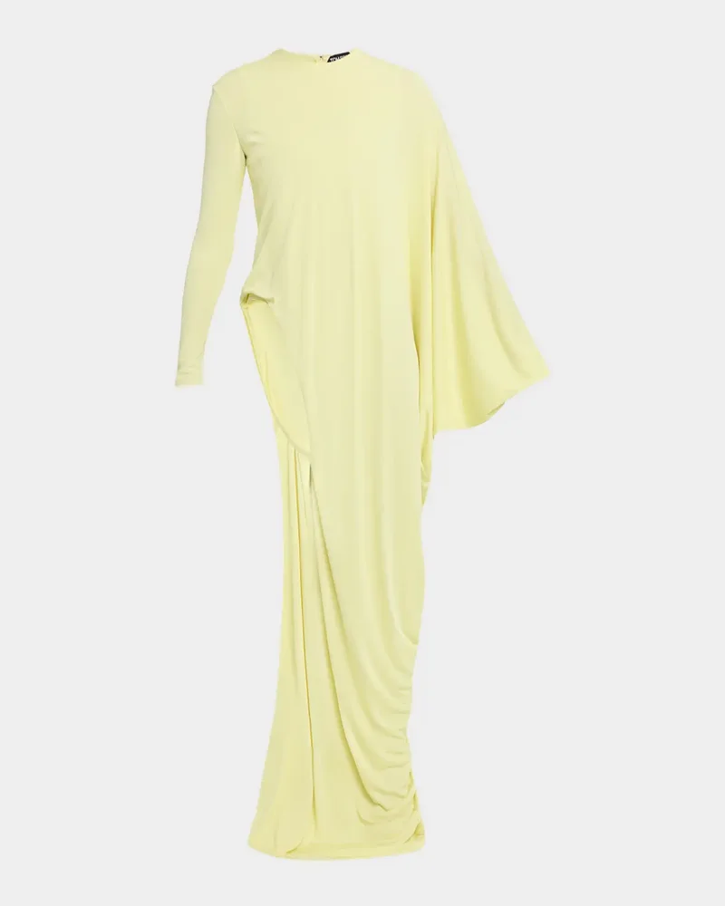 Draped Cutout Long-Sleeve Gown