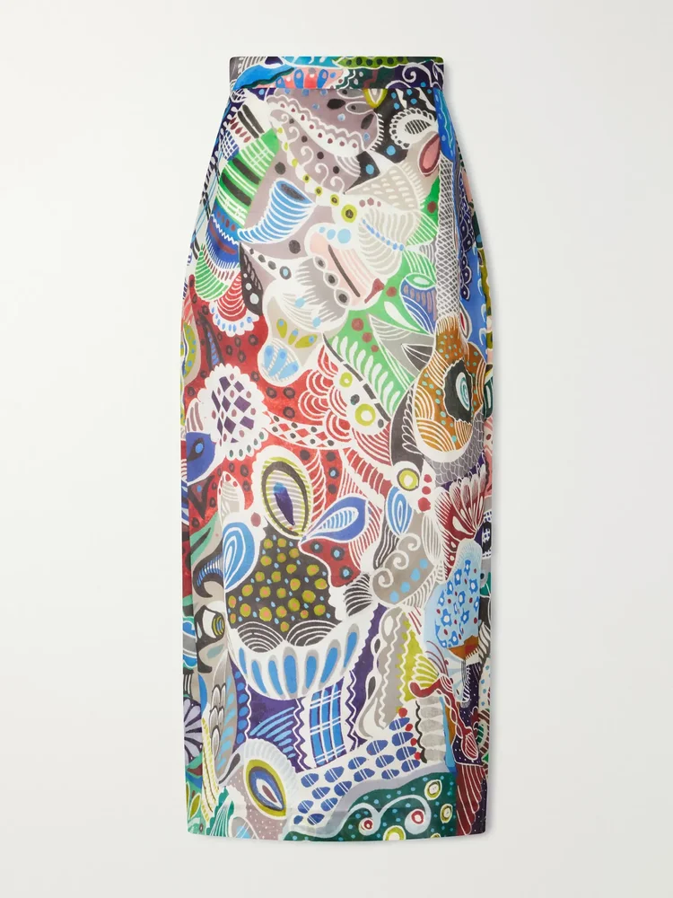 irene printed silk organza midi skirt
