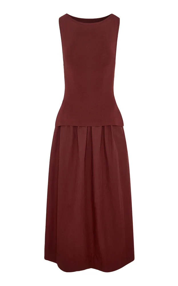 Boatneck Mixed Media Midi Dress