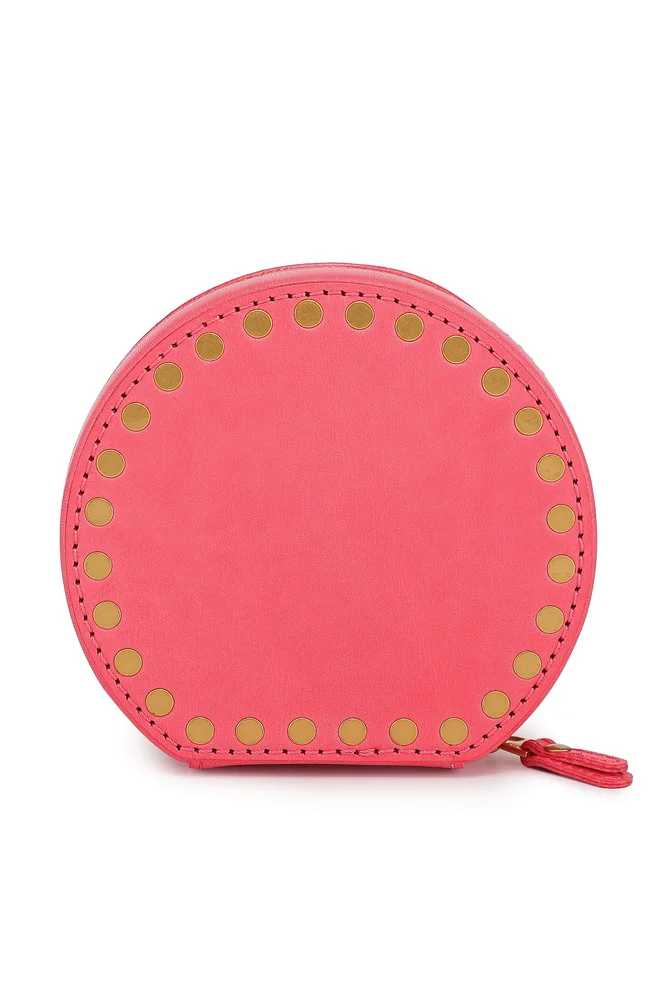Round Genuine Leather Travel Jewelry Box