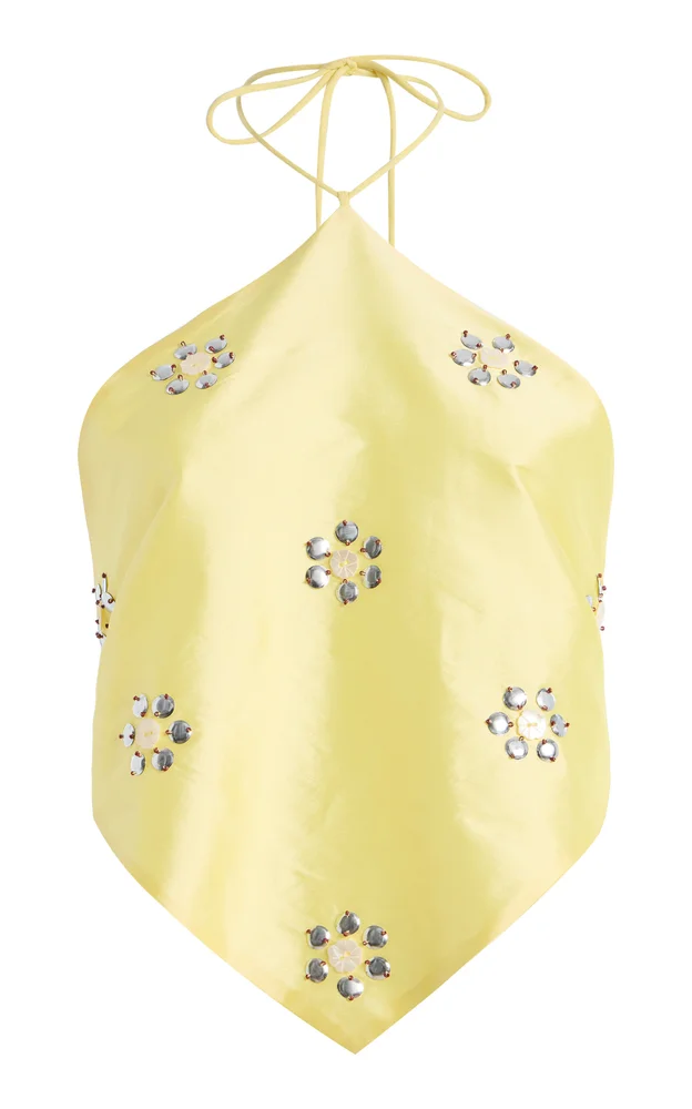 Exclusive La Isla Embellished Taffeta Triangle Halter Top