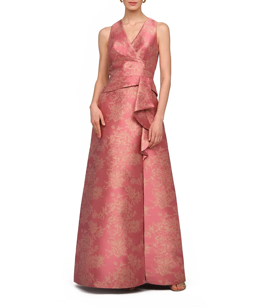 Sleeveless Metallic Jacquard A-Line Gown