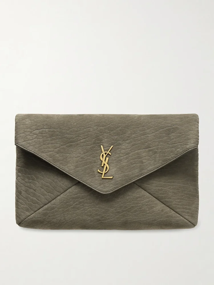 Cassandre large textured-nubuck clutch