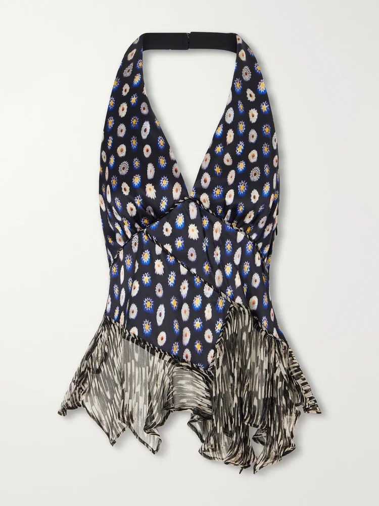 maeva ruffled printed silk blend voile top