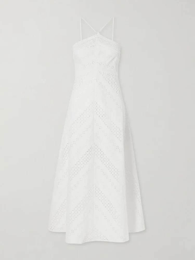 Castiglione broderie anglaise cotton halterneck midi dress