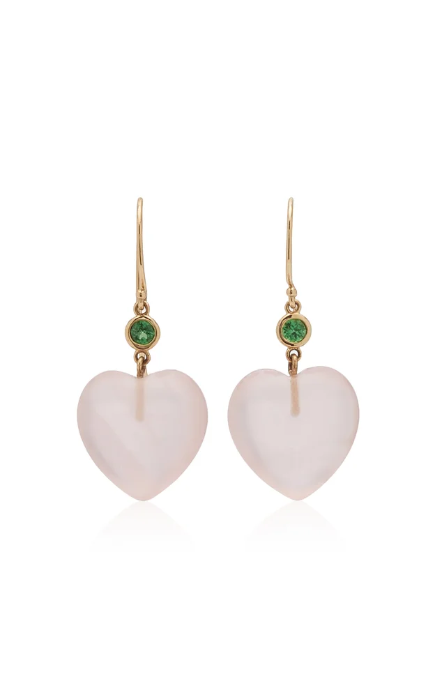 14K Yellow Gold Quartz, Tsavorite Earrings