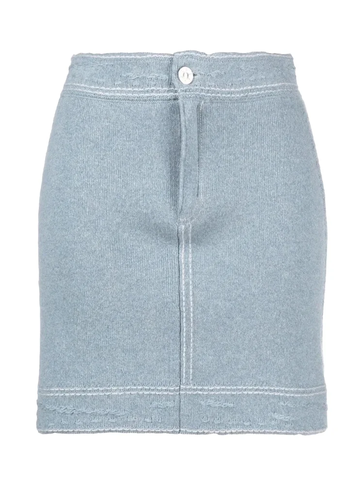 Cotton-Cashmere Denim Skirt, Blue