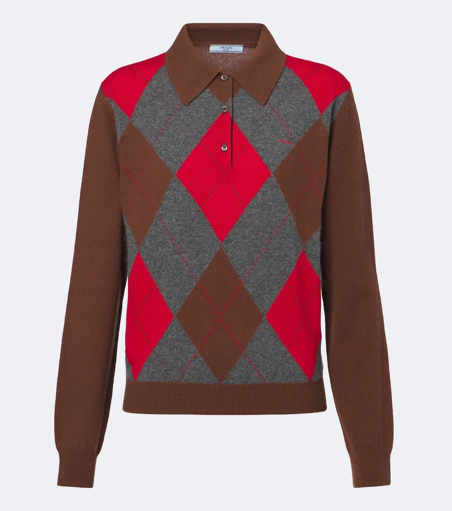 Argyle cashmere polo sweater