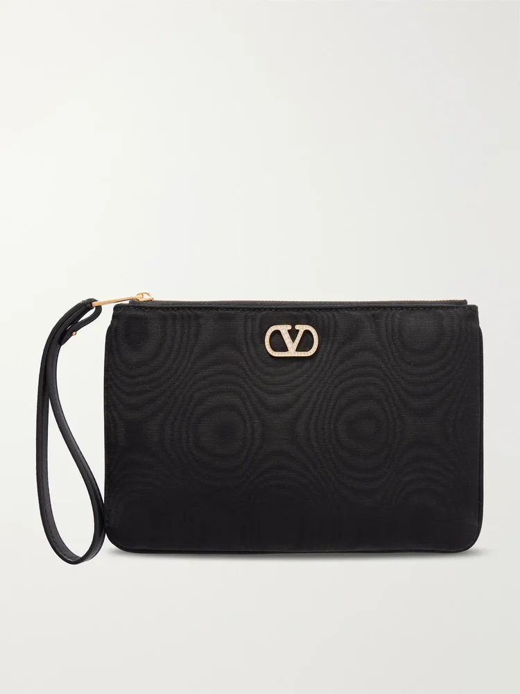 VLogo embellished moire clutch