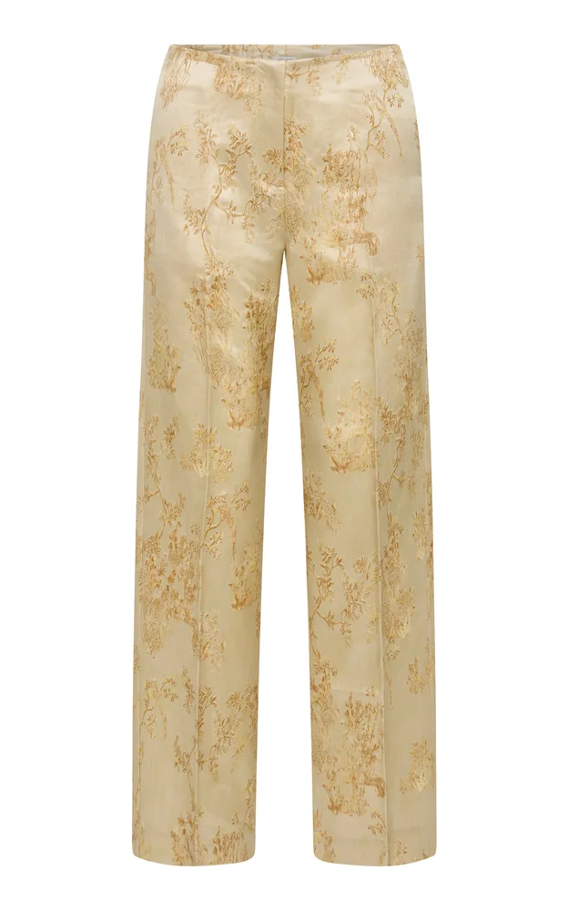 Ornate Silk-Wool Minimal Pants