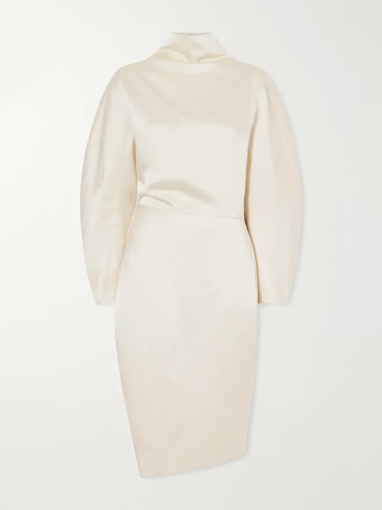 Harlin draped satin ramie-blend midi dress