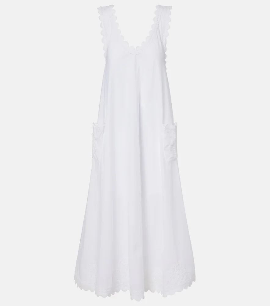 Embroidered scalloped cotton poplin midi dress