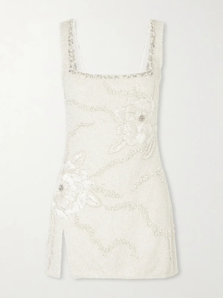 Peony embellished stretch-tulle mini dress