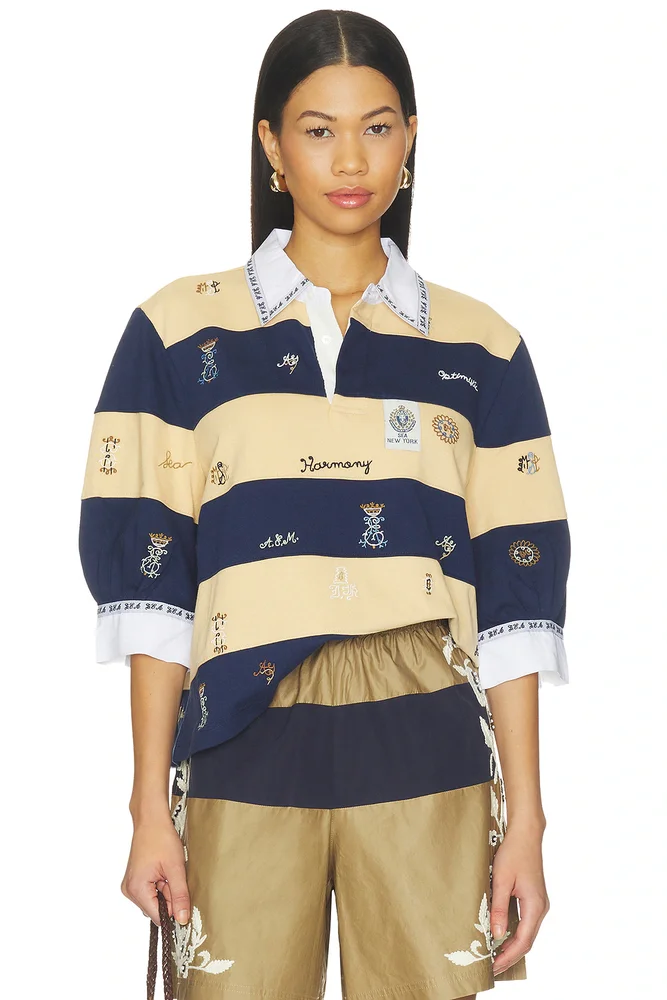 Juliet Embroided Short Sleeve Rugby Top