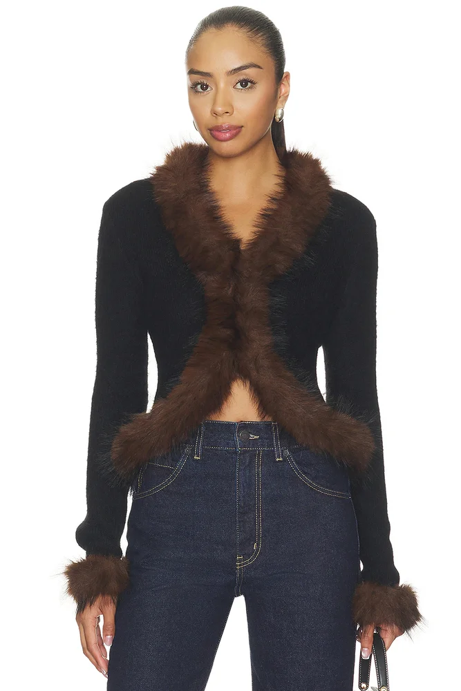 Black Faux Fur Knit Cardigan