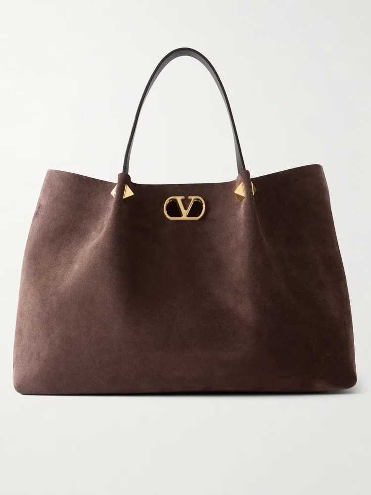 VLogo Signature studded suede tote