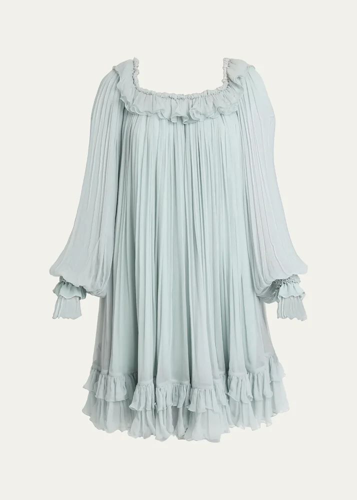 Pleated Chiffon Knee-Length Dress