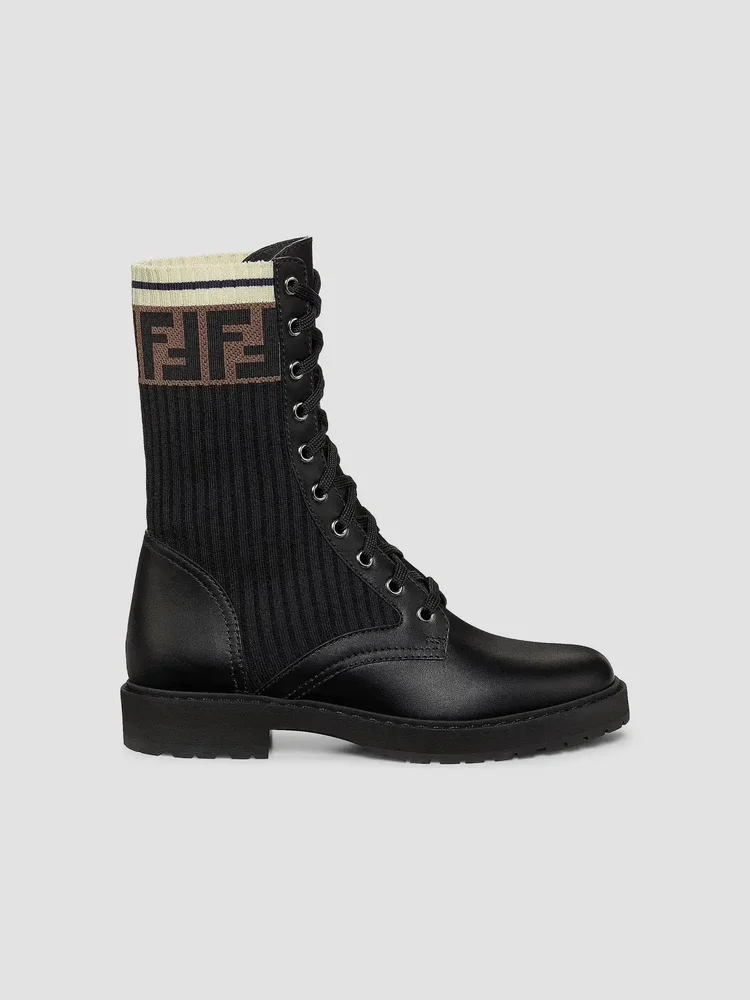 Rockoko Leather & Knit Combat Boots