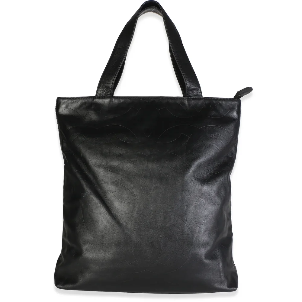 Chanel Vintage Black Embossed Lambskin CC Tote