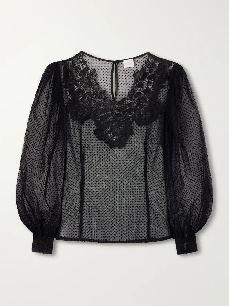 Lilly lace-trimmed organza blouse