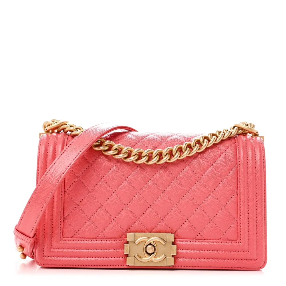 Caviar Quilted Medium Boy Flap (Coral)
