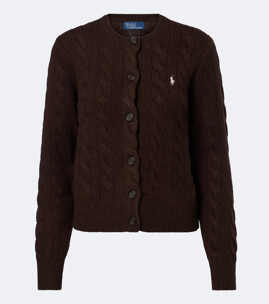 Cable-knit wool and cashmere cardigan
