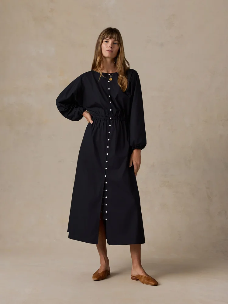 Coastal Poplin Suri Dress, Black