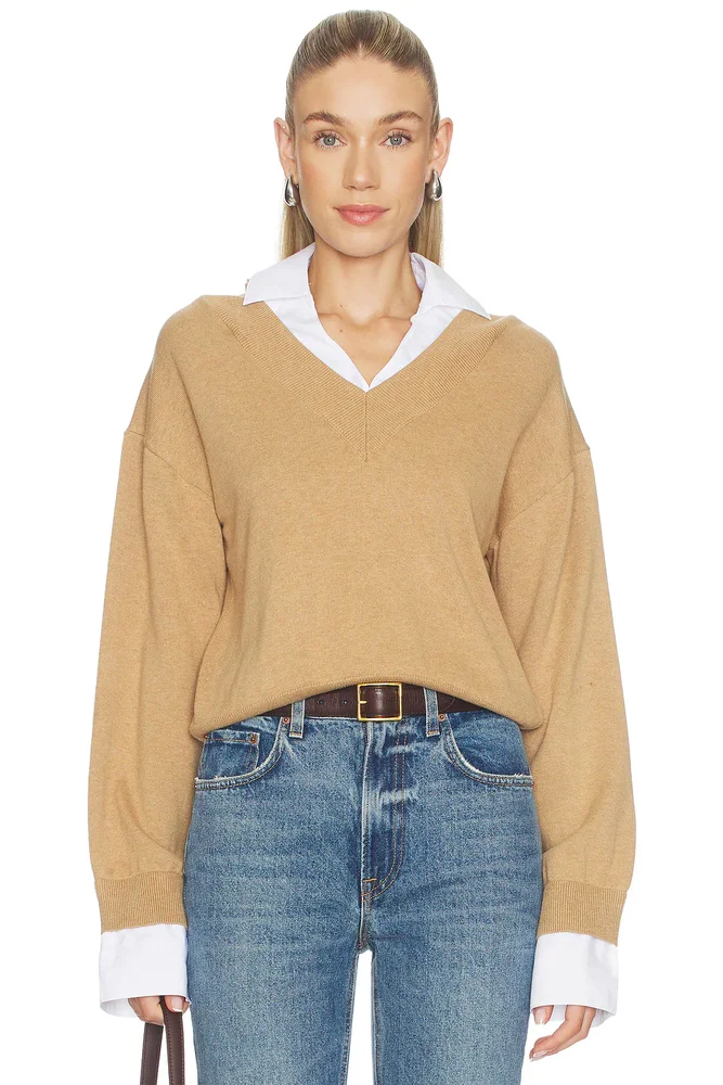 Cotton Cashmere Mixed Media V-neck