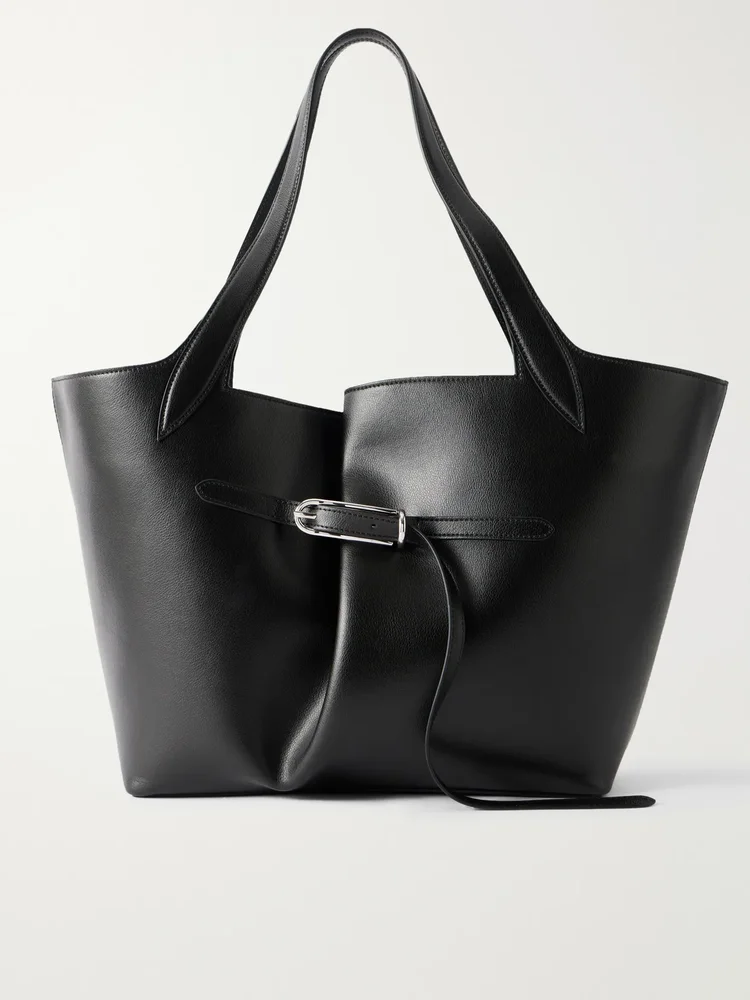 Belted leather tote