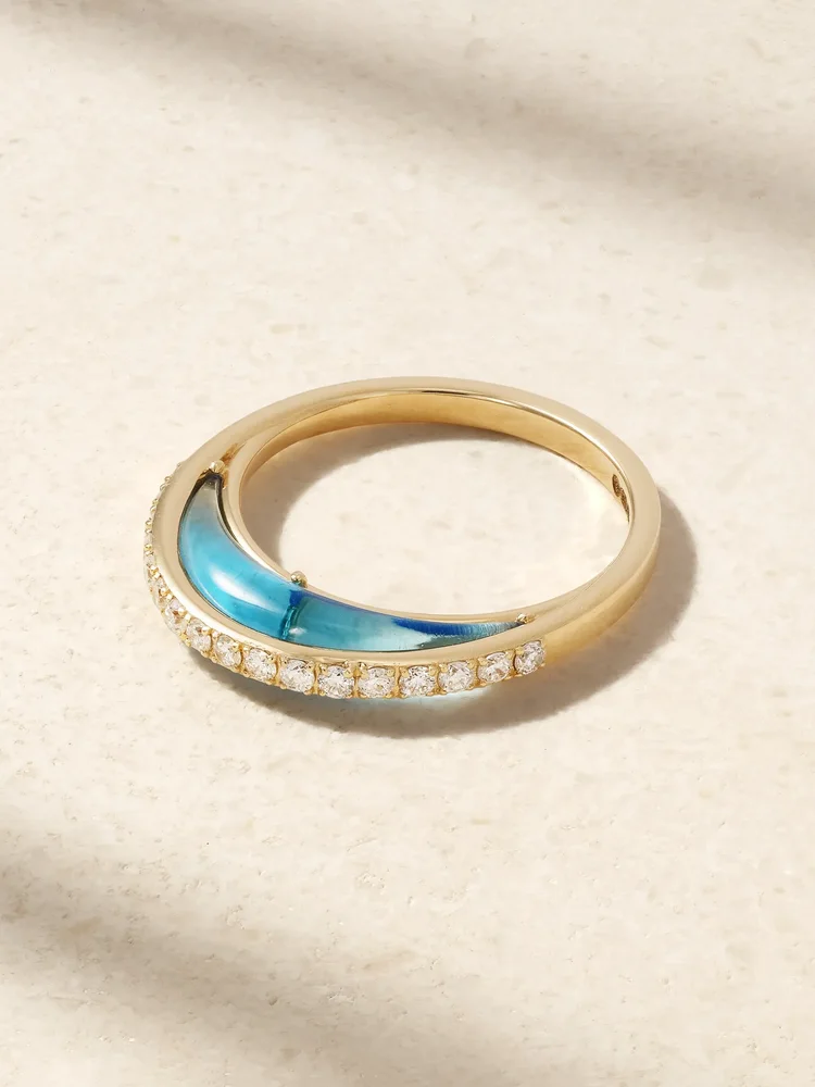 Bloop Moon 18-karat gold, diamond and enamel ring