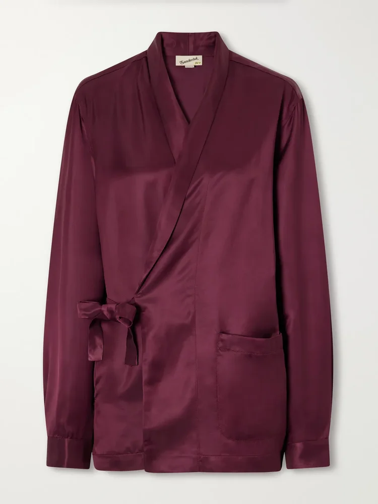 Tie-detailed satin jacket