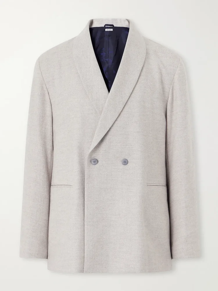 Shawl-Collar Wool, Cotton and Yak-Blend Twill Suit Jacket