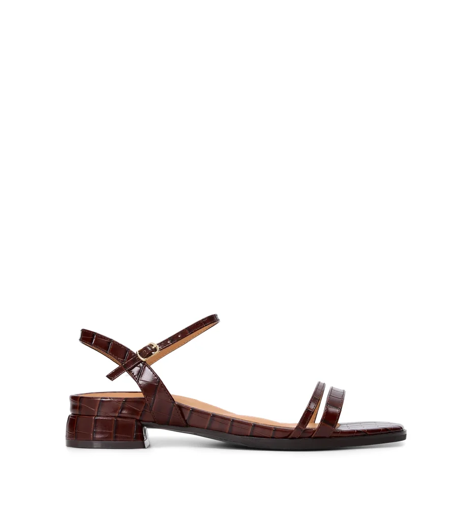 baredfootwear.com Emberiza Chocolate Brown Croc Emboss Leather Sandals