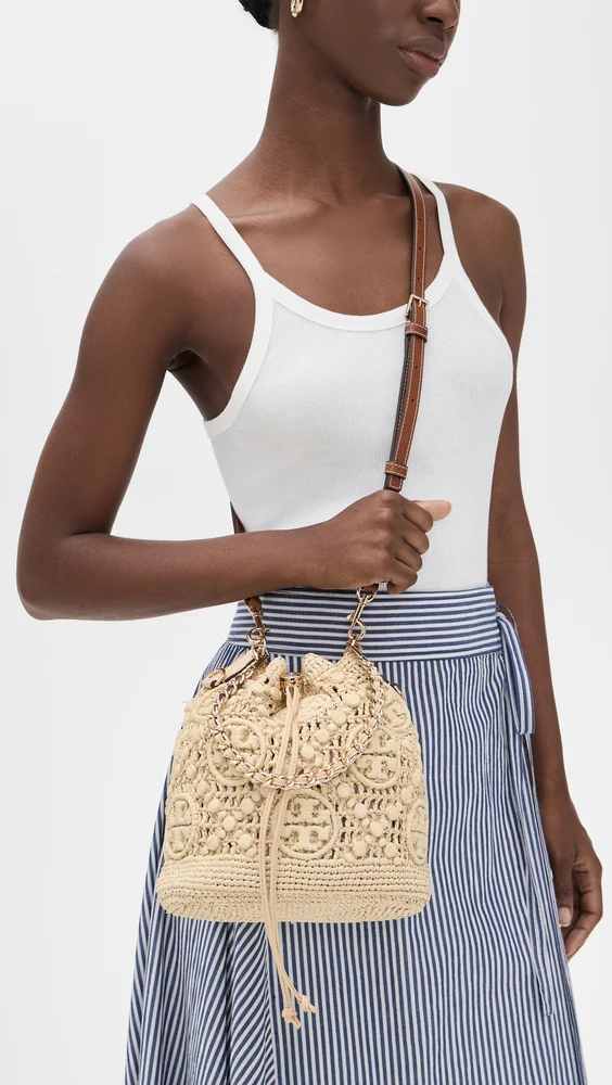 T Monogram Raffia Bucket Bag
