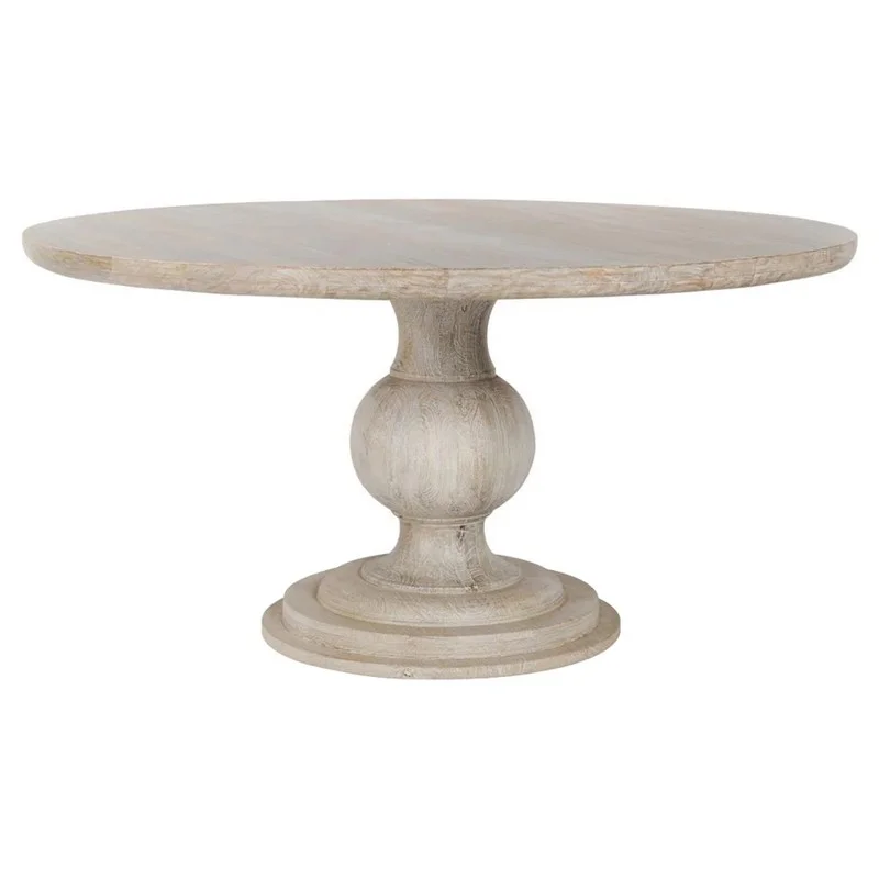 Beatrix Updated Traditional White Washed Mango Wood Round Dining Table - 60"