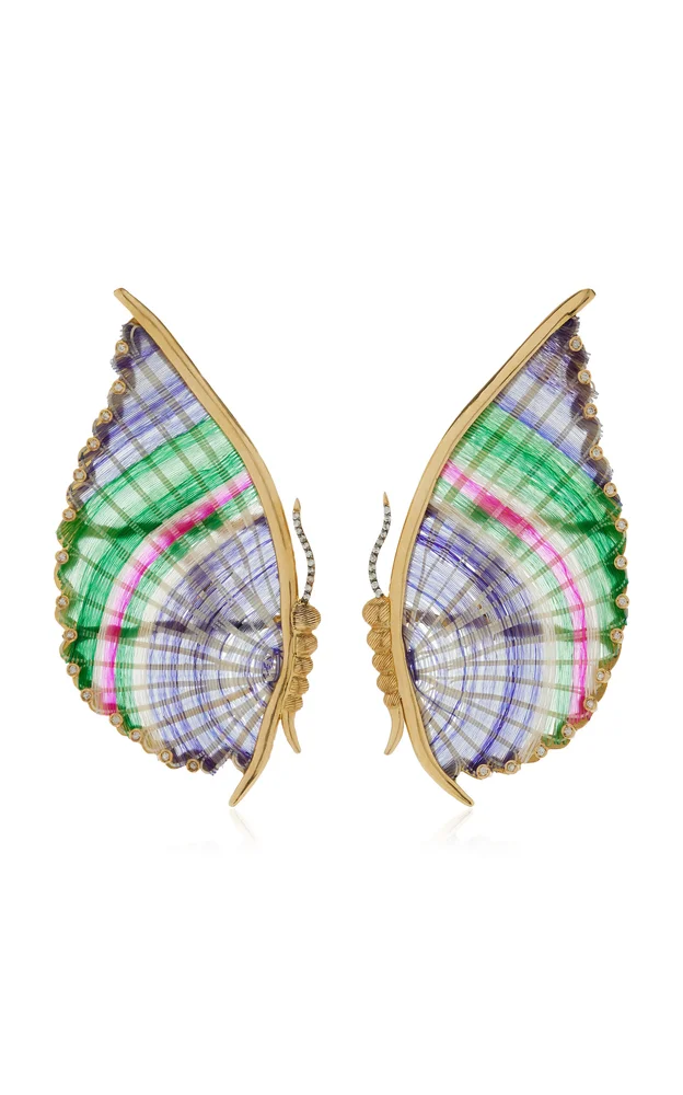Horse Mane 18K Yellow Gold Diamond Earrings
