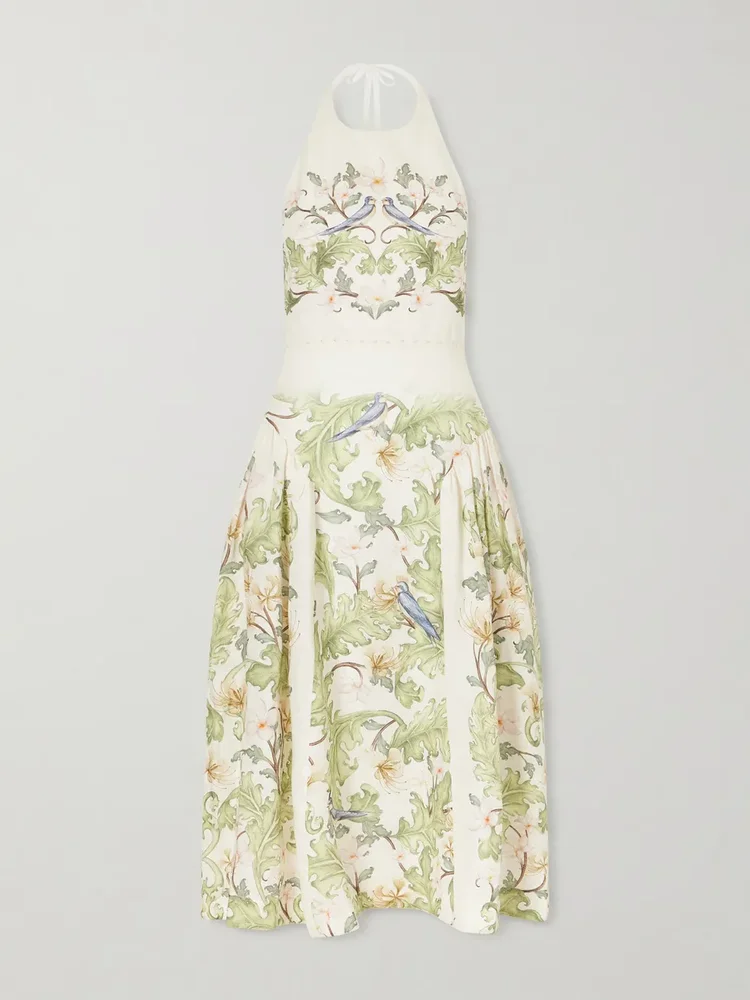 Balsa Anhelo embellished printed halterneck linen maxi dress