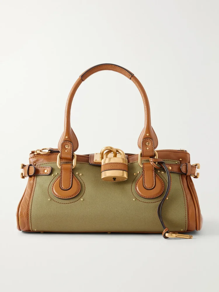 Paddington leather-trimmed canvas shoulder bag