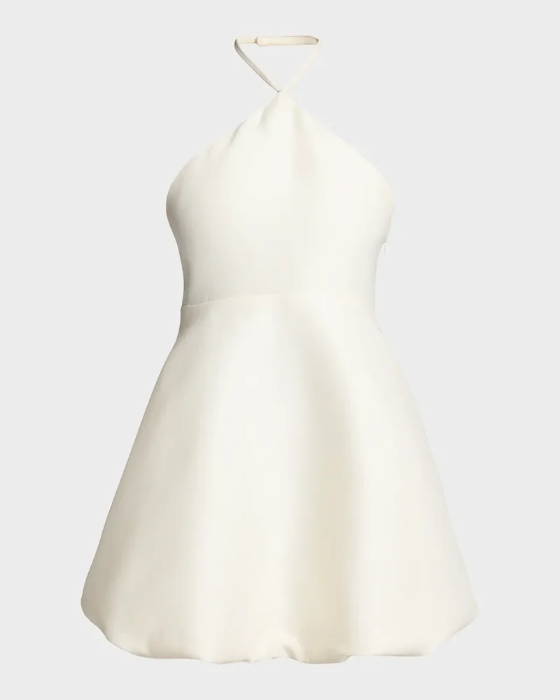 Sleeveless Silk-Wool Crepe Balloon Mini Halter Dress