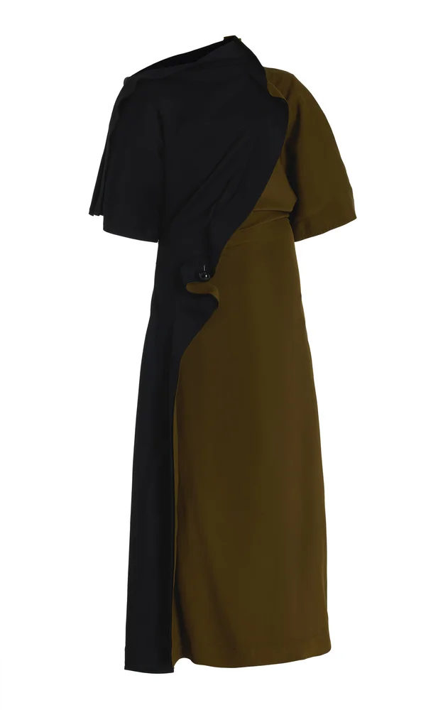 Pierced Draped Crepe Midi Dress