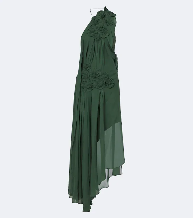 Victoria Beckham Floral-appliqué one-shoulder silk cocktail dress