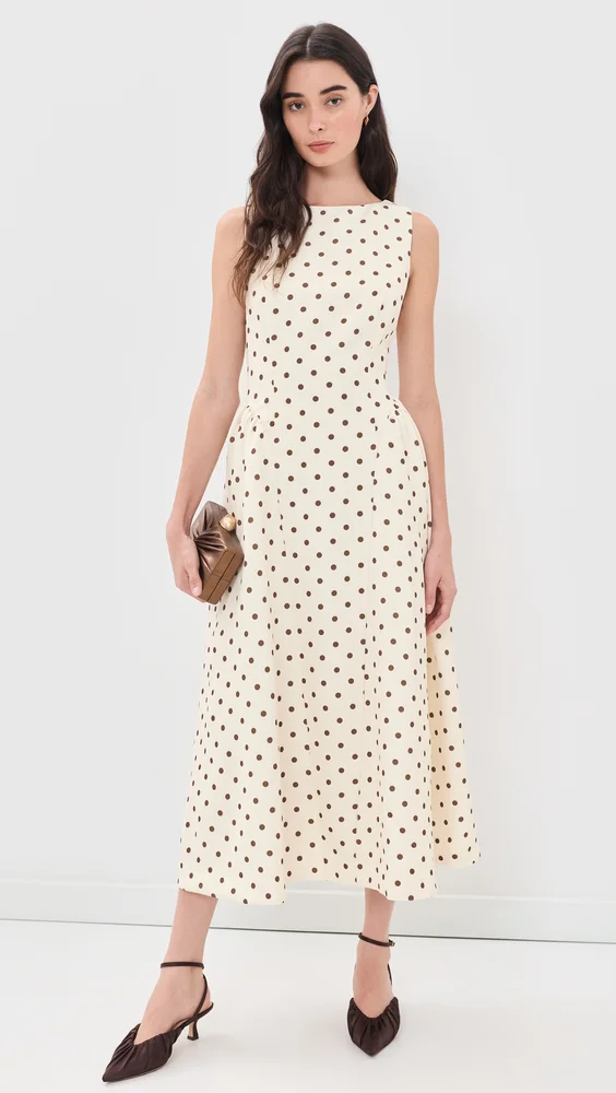Polka Dot Sleeveless Midi Dress