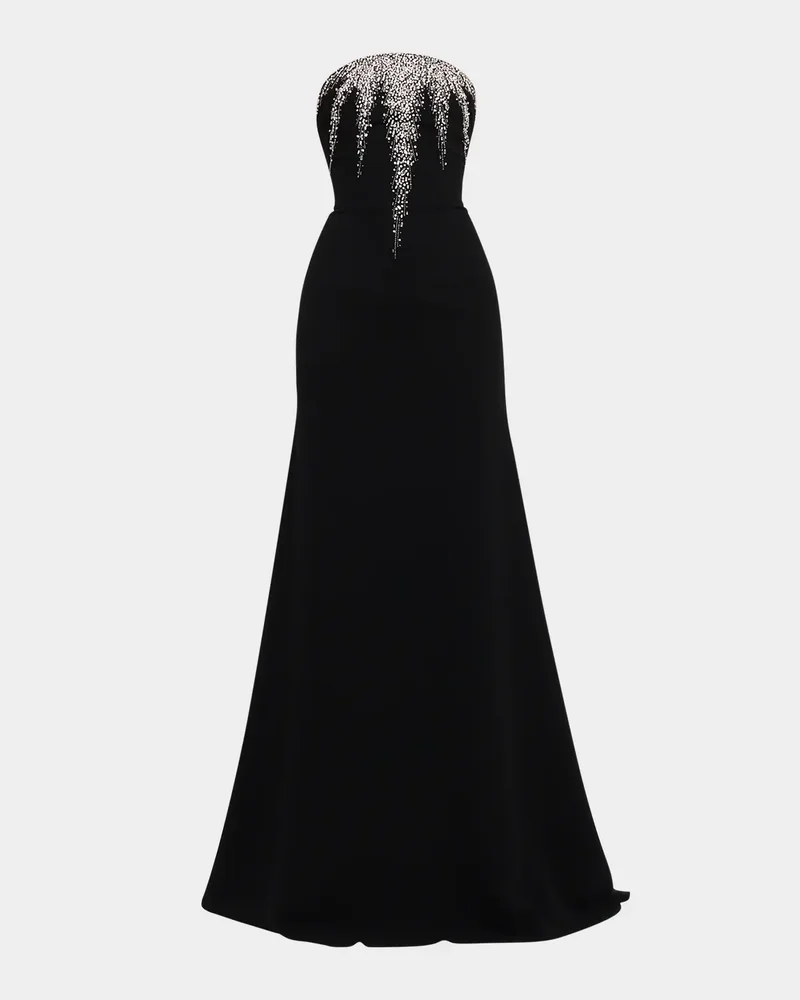 Strapless Crystal-Embellished Crepe Fit-&-Flare Gown