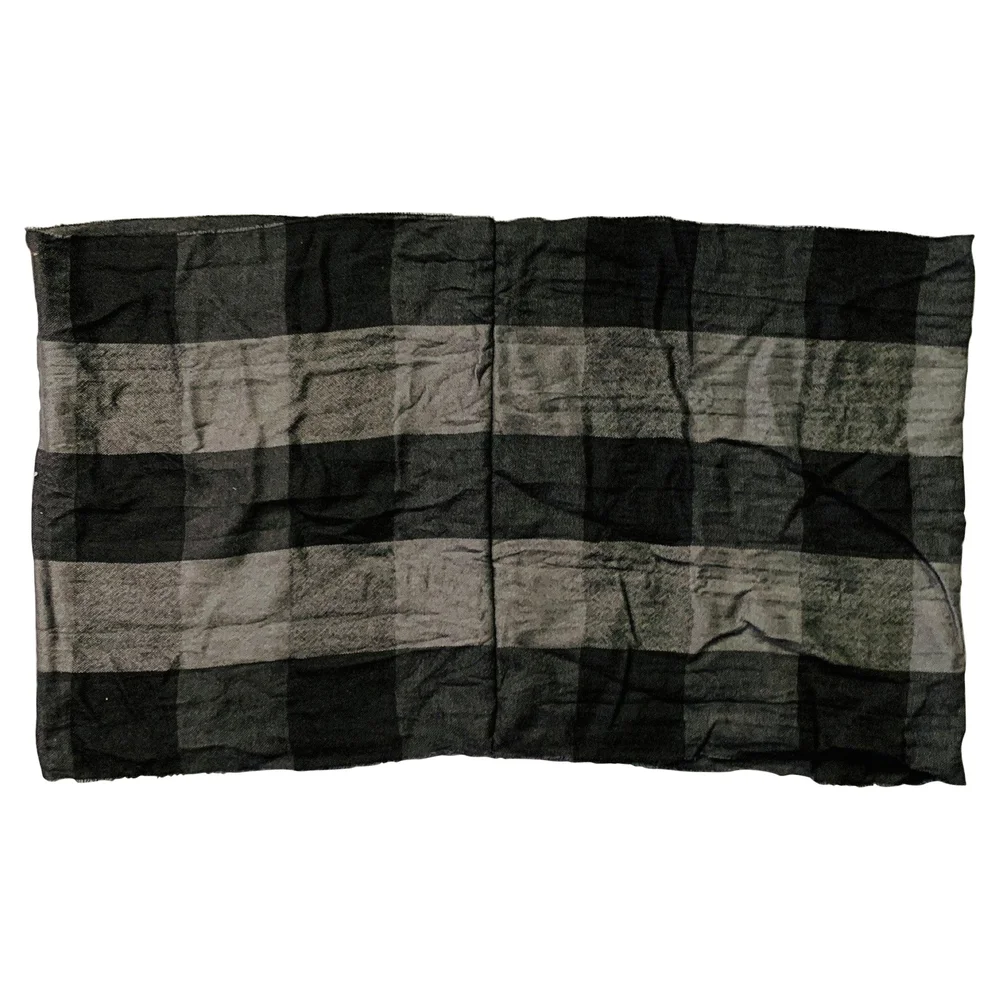Pre-Owned Grey Black Checkered Merino Wool Cashmere Snood Scarf