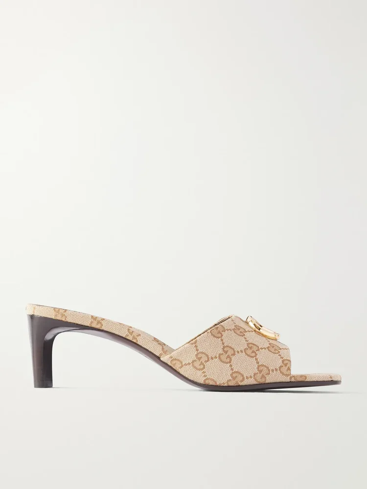 double g embellished canvas jacquard mules