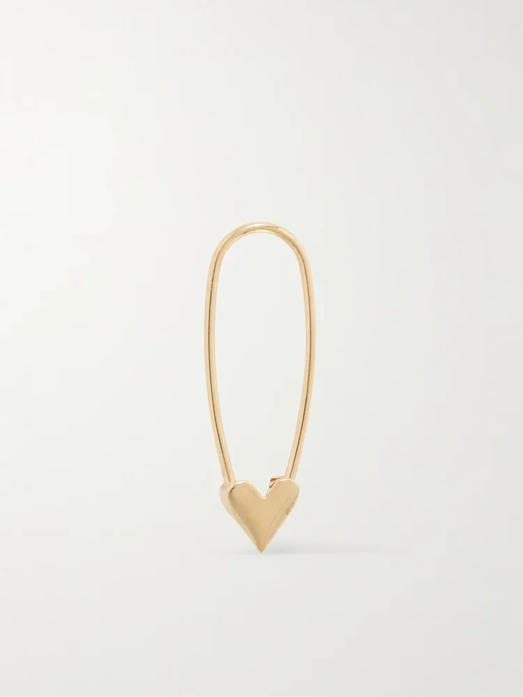 Mini Heart Safety Pin 14-karat gold earring